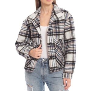 AVEC LES FILLES Womens Brushed Plaid Oversized Jacket Sz XS